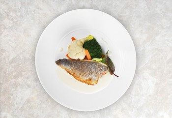 Dish, fish, spinach.