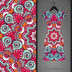 Ethnic floral seamless pattern with dress