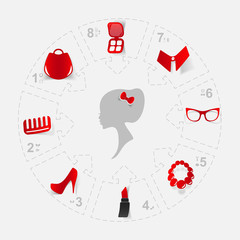 girl silhouette, concept wardrobe, cosmetics and ladies' dress