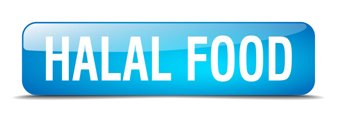 halal food blue square 3d realistic isolated web button