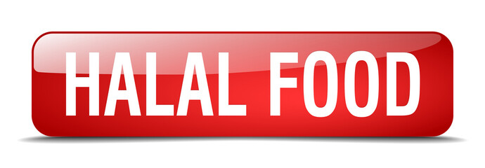 halal food red square 3d realistic isolated web button