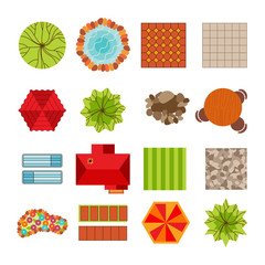 Flat style landscape design elements