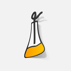 Paper clipped sticker: flask with liquid