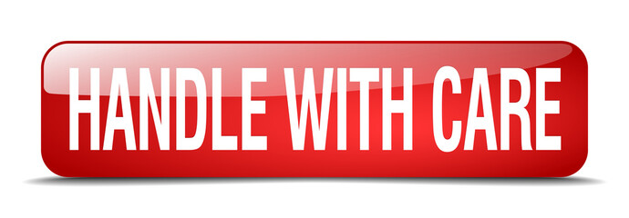 handle with care red square 3d realistic isolated web button