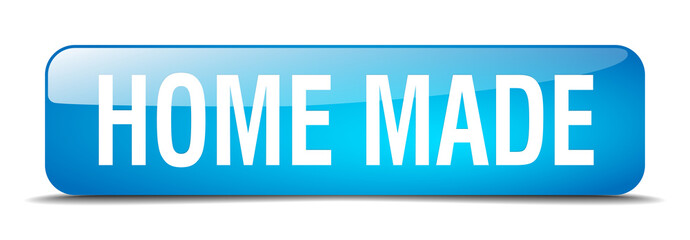 home made blue square 3d realistic isolated web button