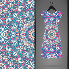 Ethnic floral seamless pattern with dress