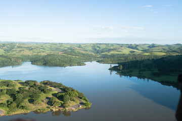 Aerial flying Hazelmere dam valley hills valleys landscape outside Durban