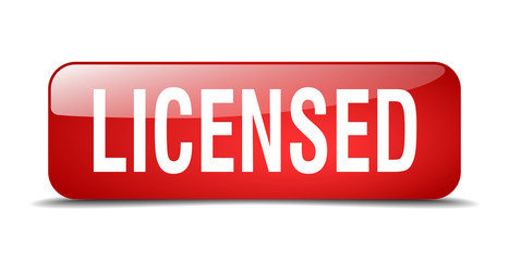 licensed red square 3d realistic isolated web button