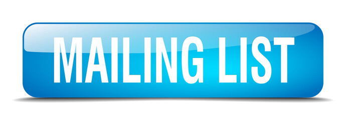 mailing list blue square 3d realistic isolated web button