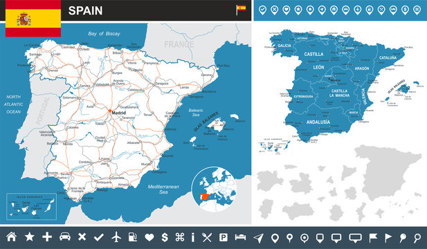 Spain - infographic map and flag - highly detailed vector illustration