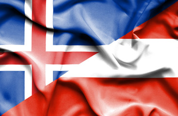 Waving flag of Austria and Iceland