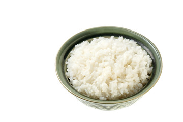 Fototapeta na wymiar Rice on green Bowl isolated on white background