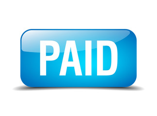 paid blue square 3d realistic isolated web button