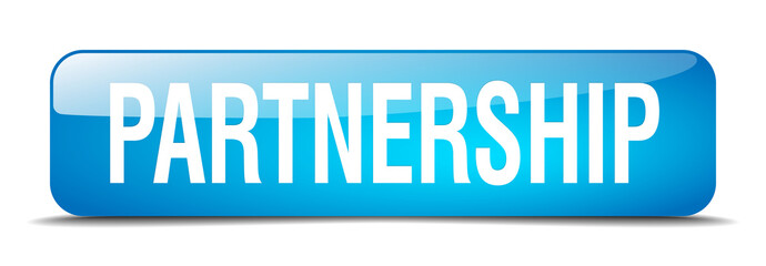 partnership blue square 3d realistic isolated web button