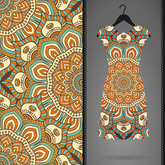 Ethnic floral seamless pattern with dress
