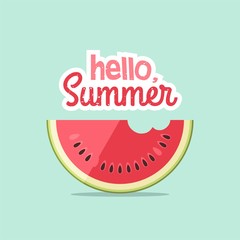 Watermelons and lettering - hello summer. Vector Illustration.