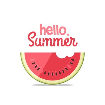 Watermelons and lettering - hello summer. Vector Illustration.