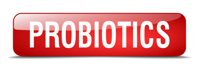 probiotics red square 3d realistic isolated web button