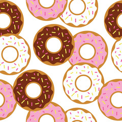 Tasty donuts vector seamless pattern, template