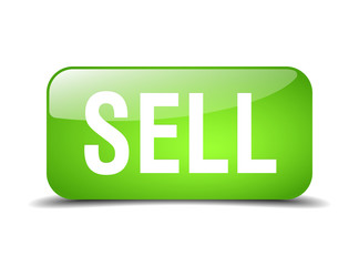 sell green square 3d realistic isolated web button