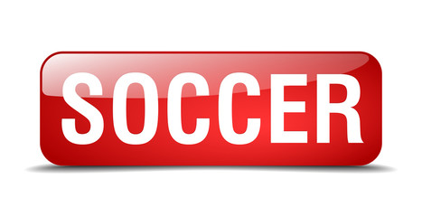 soccer red square 3d realistic isolated web button