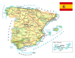 Spain - detailed topographic map - illustration