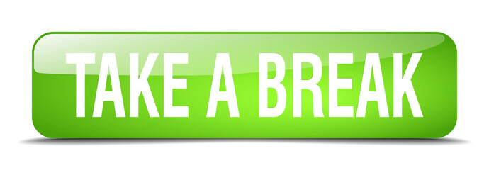 take a break green square 3d realistic isolated web button