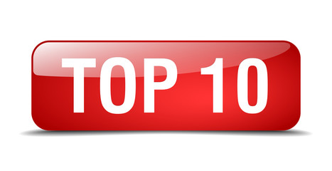 top 10 red square 3d realistic isolated web button