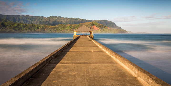 Pier at Hanalei bay, kauai. Long exposure with early morning sunlight