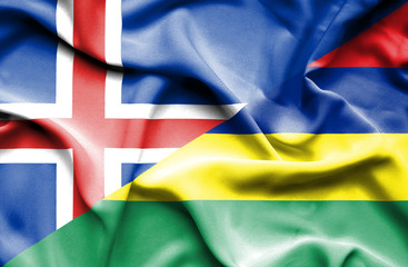 Waving flag of Mauritius and Iceland