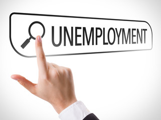 Unemployment written in search bar on virtual screen
