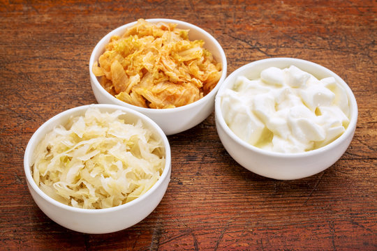 Sauerkraut, Kimchi And Yogurt