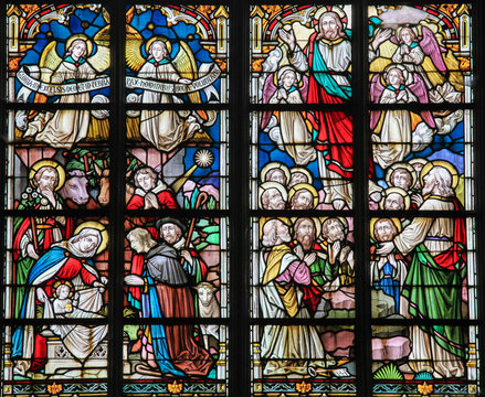 Stained Glass - Nativity Scene and Resurrected Christ