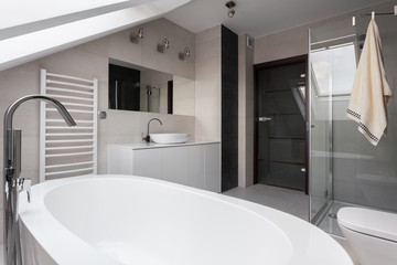 Elegant beige bathroom interior