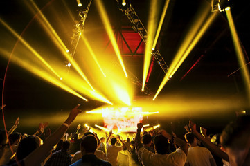 Fototapeta na wymiar night club festival crowd with people silhouettes 