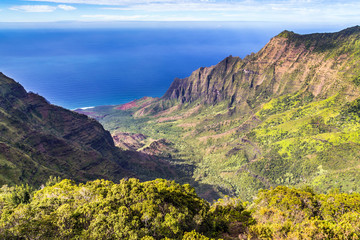 The Kalalau Valley is located on the northwest side of the island of Kauaʻi in the Hawaiian islands. The valley is located in the Nā Pali Coast State Park and houses the beautiful Kalalau Beach. 