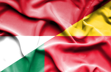 Waving flag of Benin and Indonesia