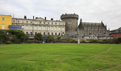 Fototapeta na wymiar Dublin Castle, seen from park to the south, outside walls.