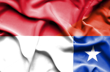 Waving flag of Chile and Indonesia