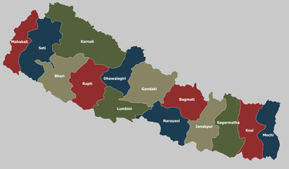 Highly detailed political Nepal map  - obrazy, fototapety, plakaty