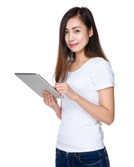 Asian young woman use of tablet pc