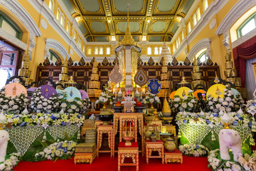 The mortuary urn of the Thai Buddhist chief at Wat Bovorn (Bowon) in Bangkok, Thailand