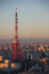 東京タワーと東京の街並み