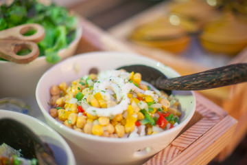 Food was prepared for the wedding dinner.