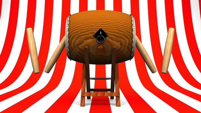 Asian Drum And Sticks On Red White Background
