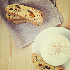 Biscotti and coffee with dried cranberries