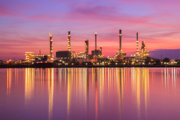 Oil refinery along the river at Dusk (Bangkok, Thailand)