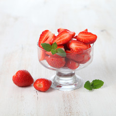 Ripe strawberries and mint