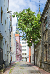 Fototapeta na wymiar Medieval street in old Riga city, Latvia