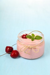 Cherry yogurt and ripe cherry